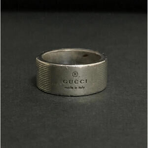 GUCCI Textured Wide Logo Band Ring Trademark Plate Silver 925 Size 49 US 5